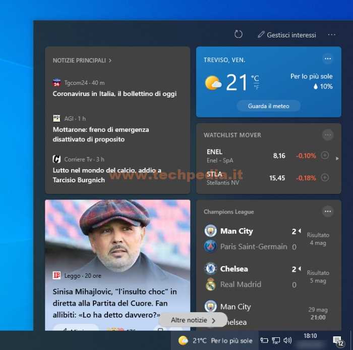 Windows 10 disabilitare Notizie e interessi